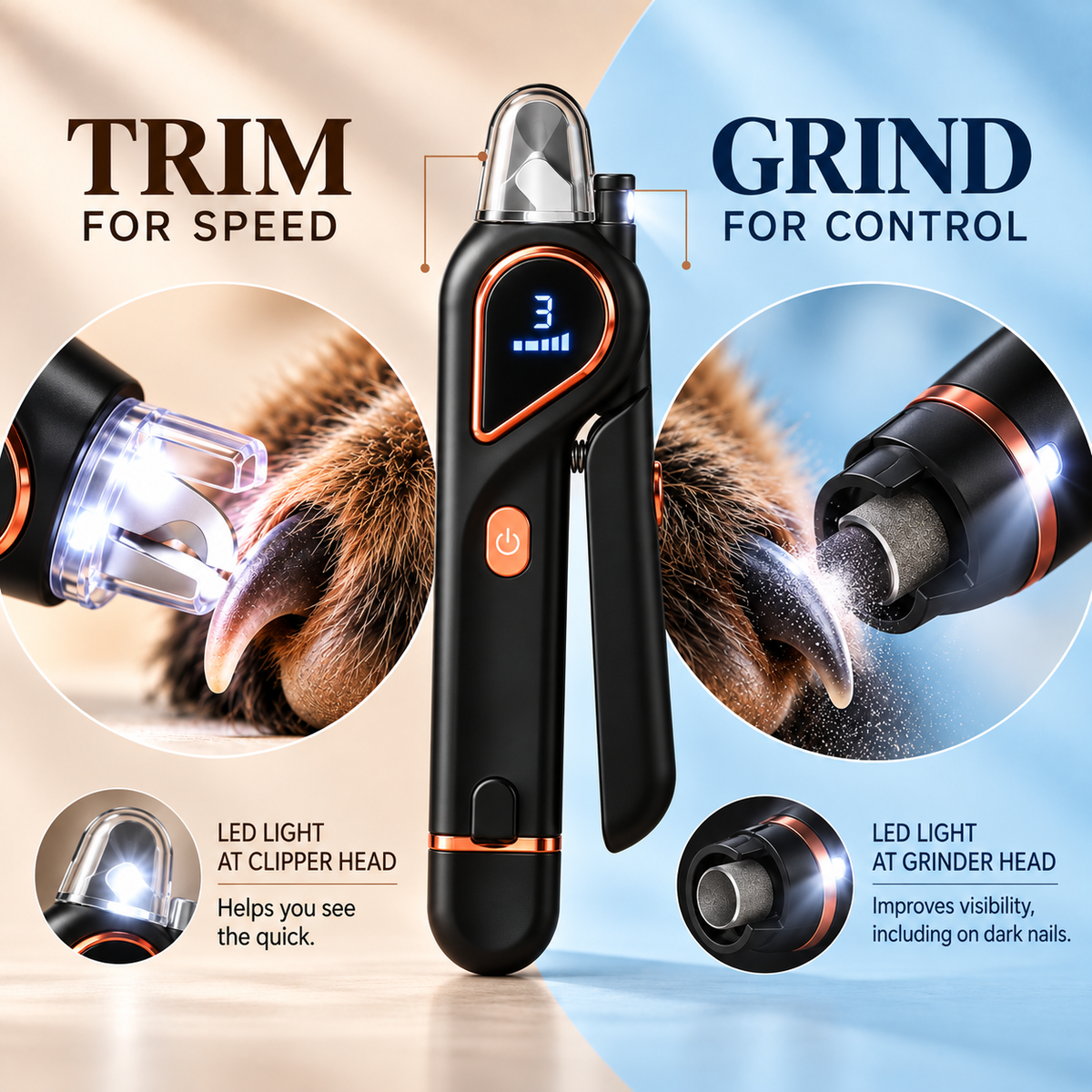 NailSight 2-in-1 Dog Nail Grinder | See the Quick, Even on Dark Nails